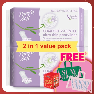 PURE'N SOFT Ultra Thin Pantyliner Lavender Scented 15cm 2x40s
