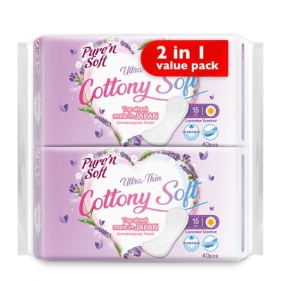 PURE'N SOFT Ultra Thin Pantyliner Lavender Scented 15cm 2x40s