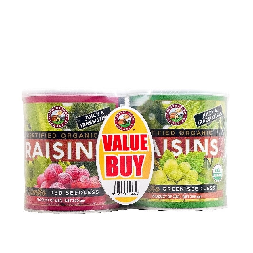 Organic Raisins 2 x 300g (Red & Green Seedless)