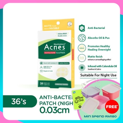 MENTHOLATUM ACNES Anti-Bacterial Calendula Night Patch 36's