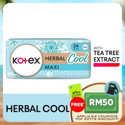 KOTEX - Herbal Cool Maxi Day Non Wing Pad 24cm (16s) - Sanitary Pad with Cooling Tea Tree Extract