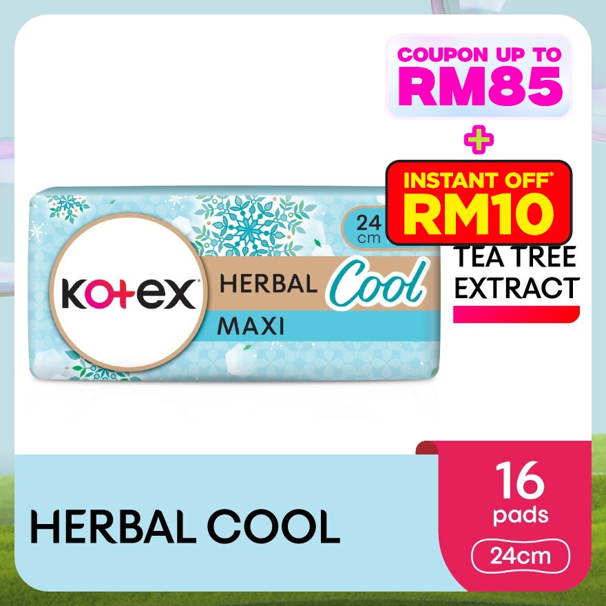 Herbal Cool Maxi Day Non Wing Pad 24cm (16s) - Sanitary Pad with Cooling Tea Tree Extract