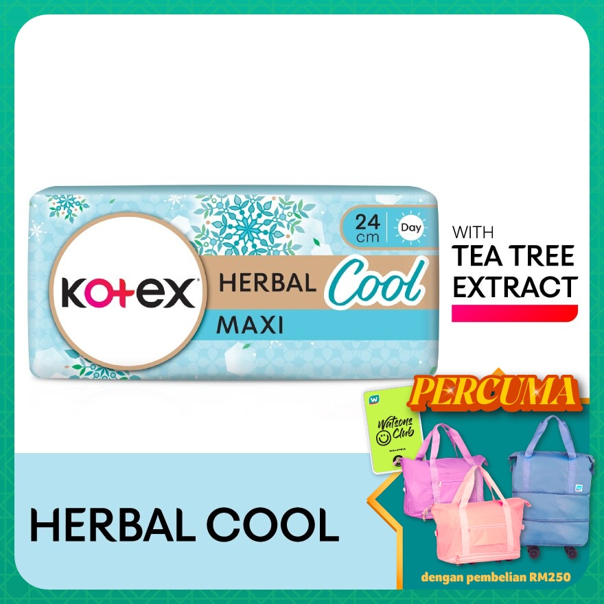 Herbal Cool Maxi Day Non Wing Pad 24cm (16s) - Sanitary Pad with Cooling Tea Tree Extract