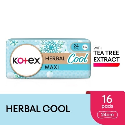 KOTEX Herbal Cool Maxi Day Non Wing Pad 24cm (16s) - Sanitary Pad with Cooling Tea Tree Extract