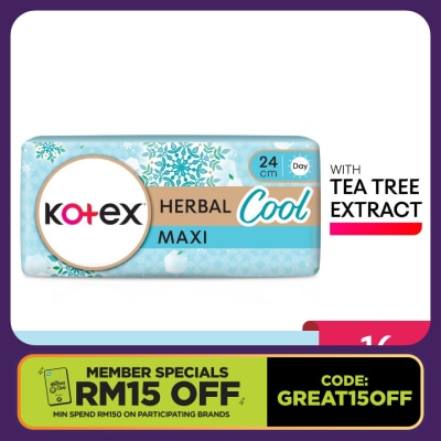 KOTEX Herbal Cool Maxi Day Non Wing Pad 24cm (16s) - Sanitary Pad with Cooling Tea Tree Extract