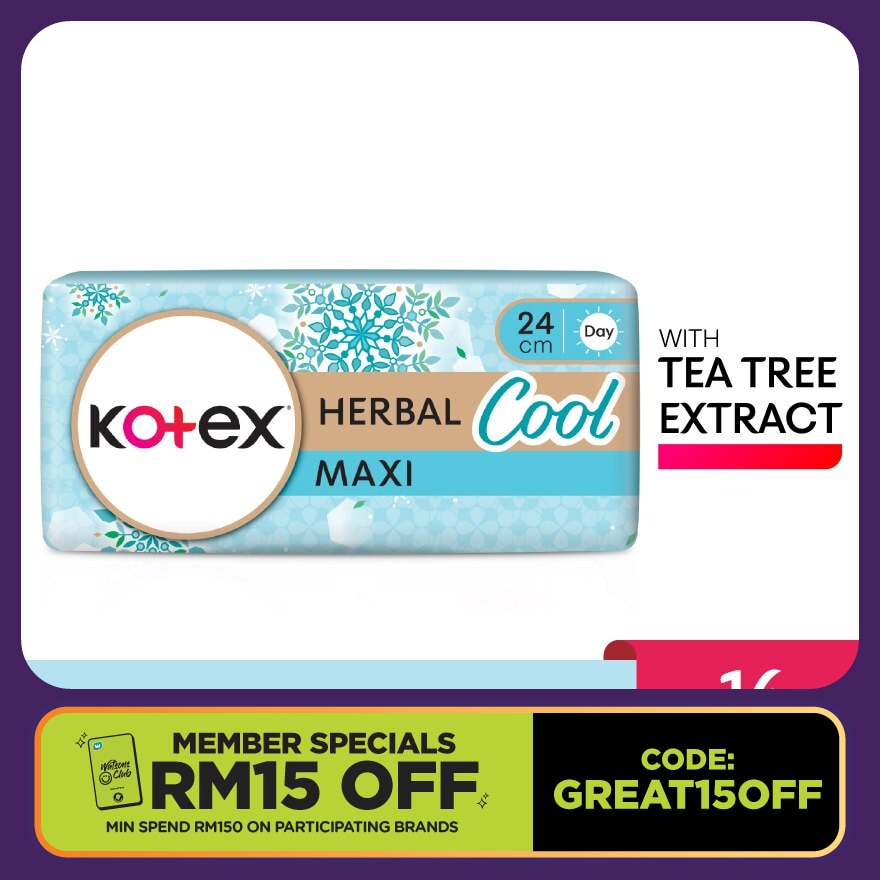 Herbal Cool Maxi Day Non Wing Pad 24cm (16s) - Sanitary Pad with Cooling Tea Tree Extract