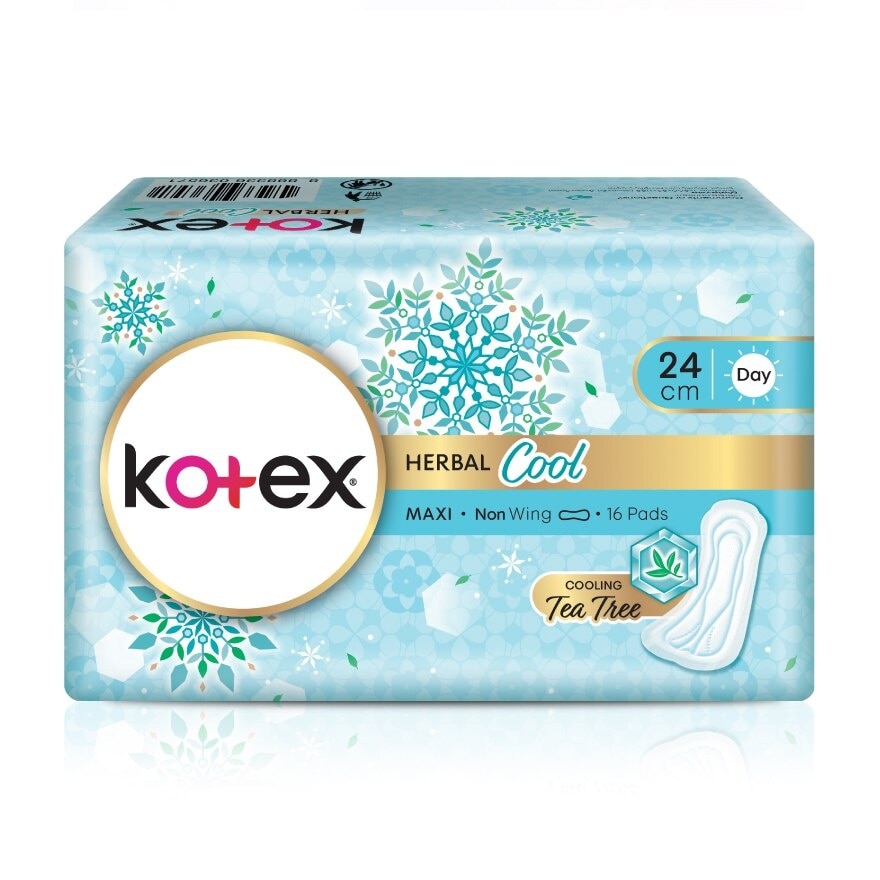 Herbal Cool Maxi Day Non Wing Pad 24cm (16s) - Sanitary Pad with Cooling Tea Tree Extract