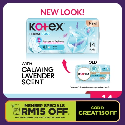 KOTEX Herbal Cool Maxi Day Wing Pad 24cm (14s) Sanitary Pad with Calming Lavender Scent
