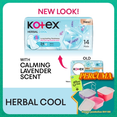 KOTEX - Herbal Cool Maxi Day Wing Pad 24cm (14s) Sanitary Pad with Calming Lavender Scent
