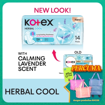 KOTEX Herbal Cool Maxi Day Wing Pad 24cm (14s) Sanitary Pad with Calming Lavender Scent