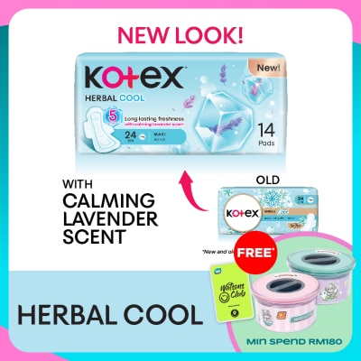 KOTEX Herbal Cool Maxi Day Wing Pad 24cm (14s) Sanitary Pad with Calming Lavender Scent