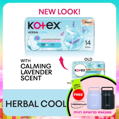 KOTEX - Herbal Cool Maxi Day Wing Pad 24cm (14s) Sanitary Pad with Calming Lavender Scent