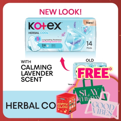 KOTEX Herbal Cool Maxi Day Wing Pad 24cm (14s) Sanitary Pad with Calming Lavender Scent