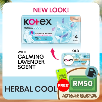 KOTEX - Herbal Cool Maxi Day Wing Pad 24cm (14s) Sanitary Pad with Calming Lavender Scent