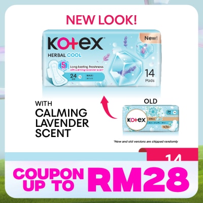 KOTEX Herbal Cool Maxi Day Wing Pad 24cm (14s) Sanitary Pad with Calming Lavender Scent