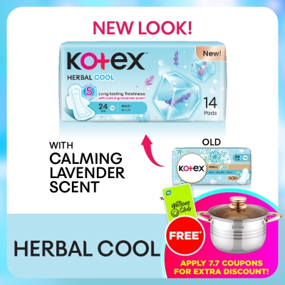KOTEX - Herbal Cool Maxi Day Wing Pad 24cm (14s) Sanitary Pad with Calming Lavender Scent