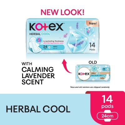 KOTEX Herbal Cool Maxi Day Wing Pad 24cm (14s) Sanitary Pad with Calming Lavender Scent