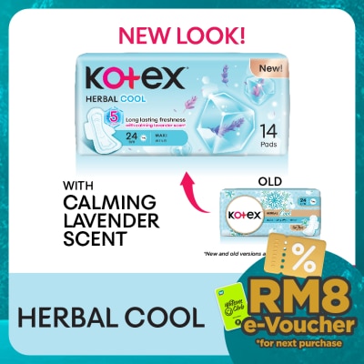 KOTEX Herbal Cool Maxi Day Wing Pad 24cm (14s) Sanitary Pad with Calming Lavender Scent