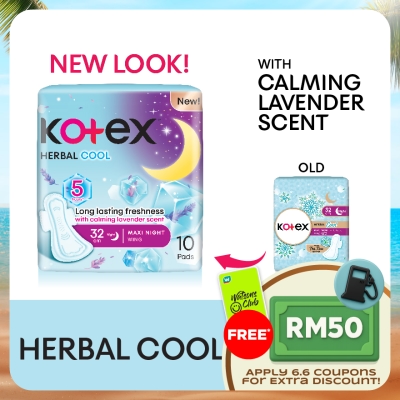 KOTEX - Herbal Cool Overnight Wing Pad 32cm (10s) Sanitary Pad with Calming Lavender Scent