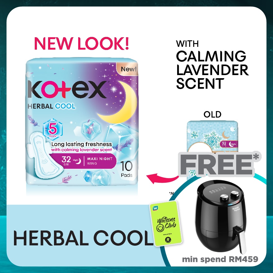 Herbal Cool Overnight Wing Pad 32cm (10s) Sanitary Pad with Calming Lavender Scent