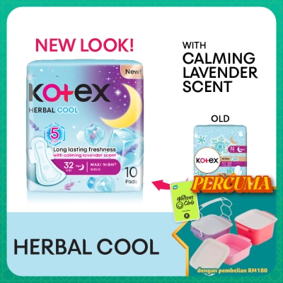 KOTEX - Herbal Cool Overnight Wing Pad 32cm (10s) Sanitary Pad with Calming Lavender Scent