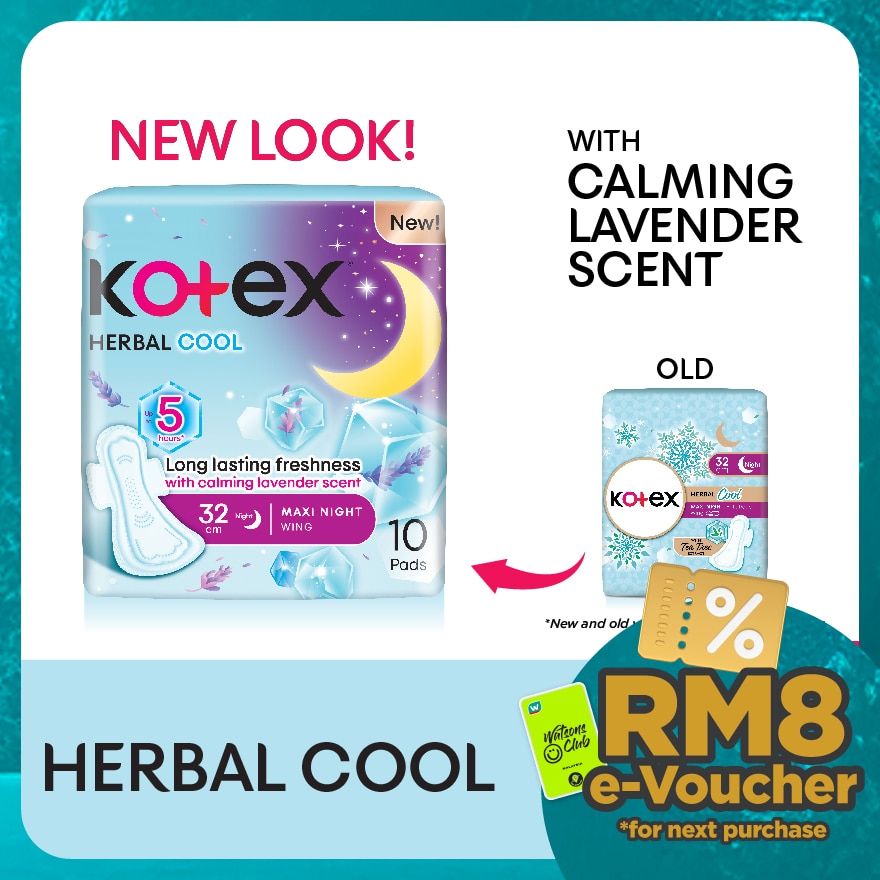 Herbal Cool Overnight Wing Pad 32cm (10s) Sanitary Pad with Calming Lavender Scent