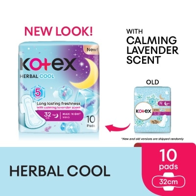 KOTEX Herbal Cool Overnight Wing Pad 32cm (10s) Sanitary Pad with Calming Lavender Scent