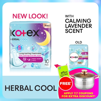 KOTEX - Herbal Cool Overnight Wing Pad 32cm (10s) Sanitary Pad with Calming Lavender Scent