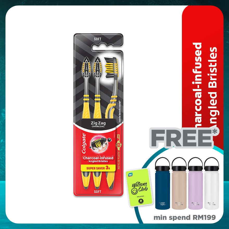 Colgate ZigZag Charcoal Toothbrush Valuepack 3s (Soft)