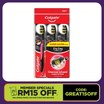 COLGATE ZigZag Charcoal Toothbrush 3s Super Saver (Soft)