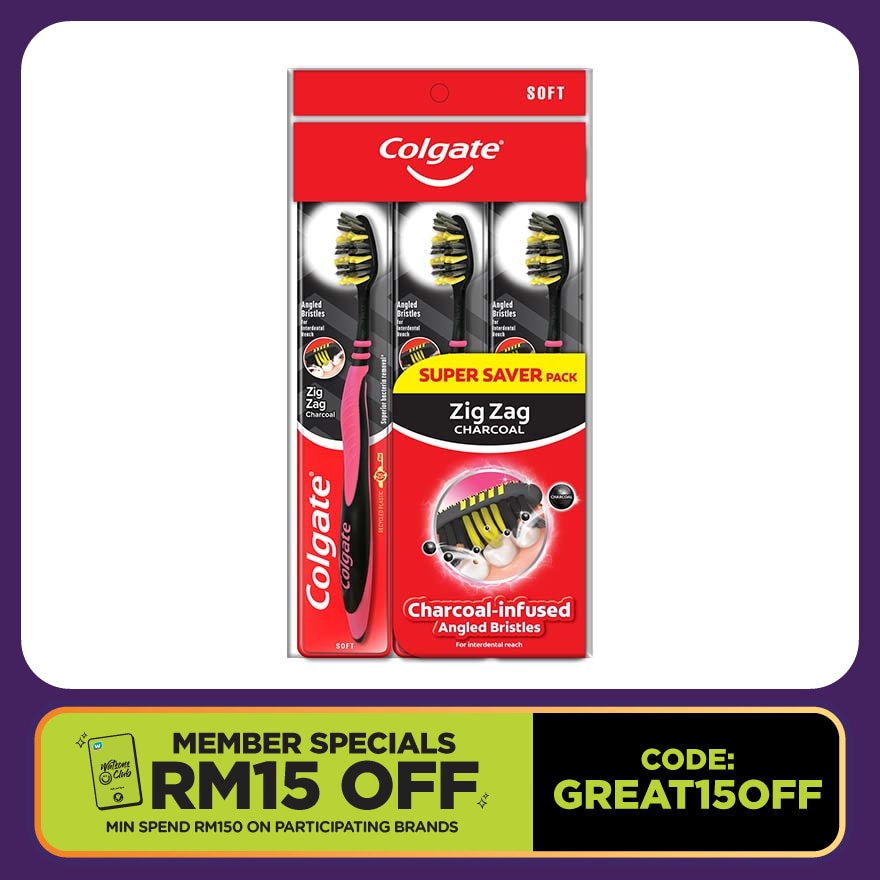 ZigZag Charcoal Toothbrush 3s Super Saver (Soft)