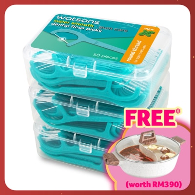 WATSONS Mint Round Dental Floss 50s x 3
