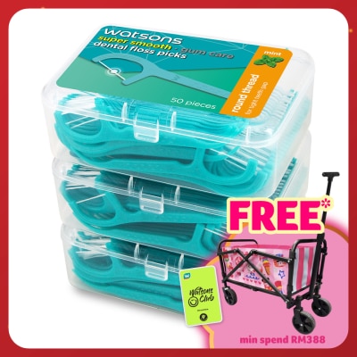 WATSONS Mint Round Dental Floss 50s x 3