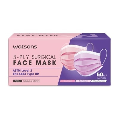 WATSONS 3-Ply Surgical Face Mask 50s Pink & Purple