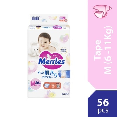 MERRIES Merries Super Premium Tape Baby Diaper Super Jumbo pack (6-11kg) M 56s