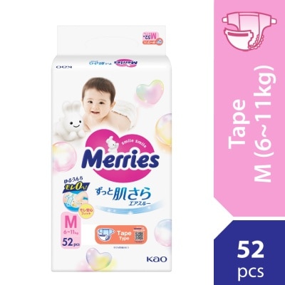 MERRIES Merries Super Premium Tape Baby Diaper Super Jumbo pack (6-11kg) M 52s