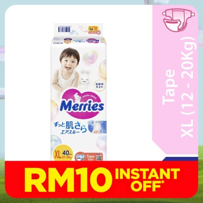 MERRIES Merries Super Premium Tape Baby Diaper Super Jumbo pack (12-20kg) XL 40s