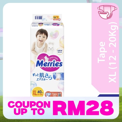 MERRIES Merries Super Premium Tape Baby Diaper Super Jumbo pack (12-20kg) XL 40s