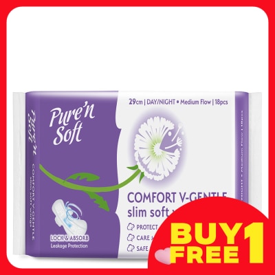 PURE'N SOFT Slim Wings Cottony Soft 29cm 18's