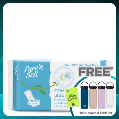 PURE'N SOFT Ultra-Thin Pantyliner Unscented 15cm 40's