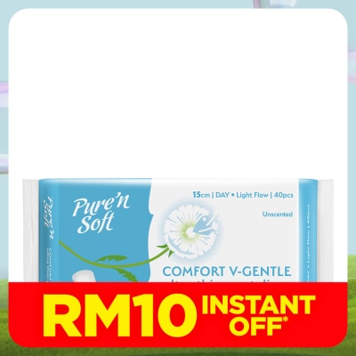 PURE'N SOFT Ultra-Thin Pantyliner Unscented 15cm 40's