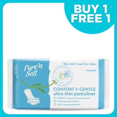 PURE'N SOFT Ultra-Thin Pantyliner Unscented 15cm 40's