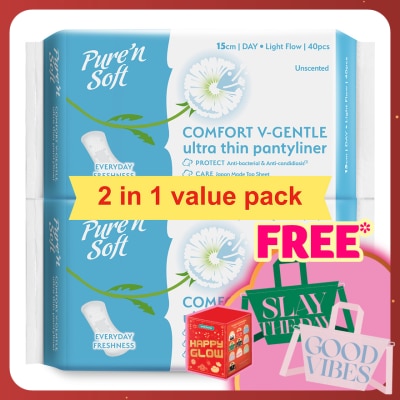 PURE'N SOFT Ultra-Thin Pantyliner Unscented 150mm 2 x 40's