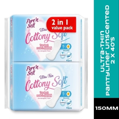 PURE'N SOFT Ultra-Thin Pantyliner Unscented 150mm 2 x 40's