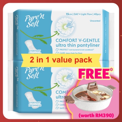 PURE'N SOFT Ultra-Thin Pantyliner Unscented 150mm 2 x 40's