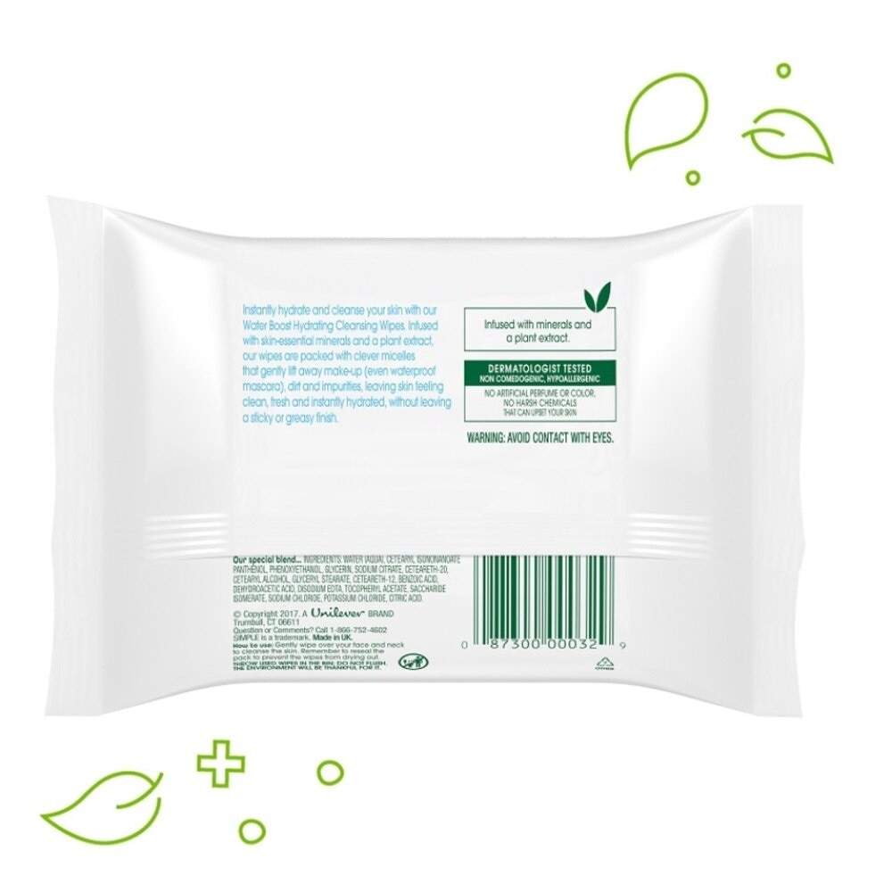 Simple Water Boost Hydrating Cleansing Wipes 25s'