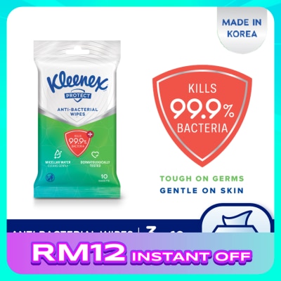 KLEENEX Hand & Face Protect Antibacterial Multipurpose Disinfecting Wet Wipes (10's x 3 packs)