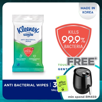 KLEENEX Hand & Face Protect Antibacterial Multipurpose Disinfecting Wet Wipes (10's x 3 packs)