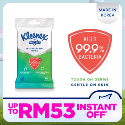 KLEENEX Hand & Face Protect Antibacterial Multipurpose Disinfecting Wet Wipes (10's x 3 packs)