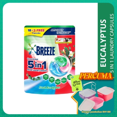 BREEZE - Fresh Eucalyptus 5 In 1 Power Laundry Capsules 18+2s 210g
